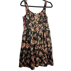 Lauren Conrad Black Floral Fit & Flare Dress, Sleeveless, Polyester, Cottagecore